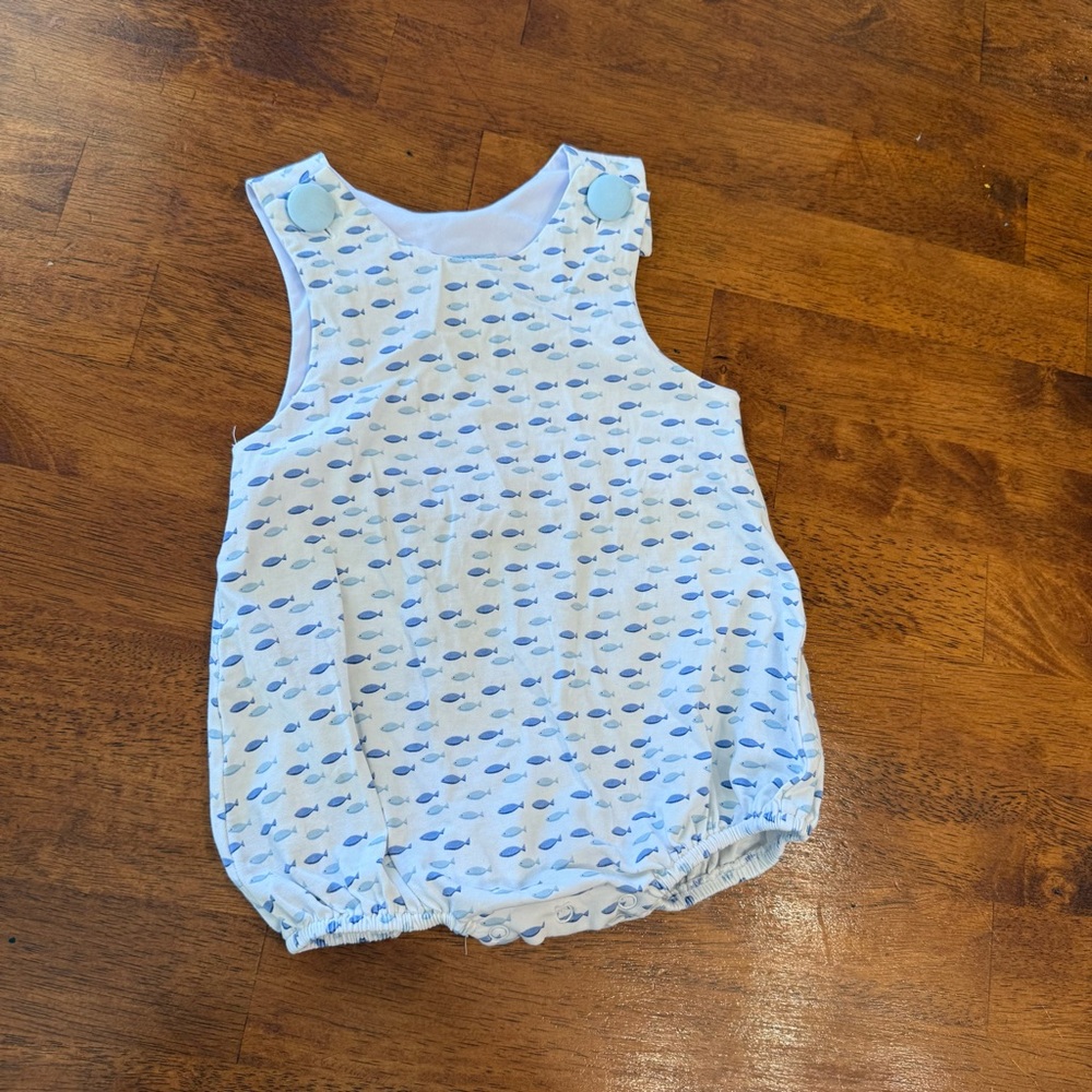Three Sisters Blue fish Print Bubble Romper baby size 12 months